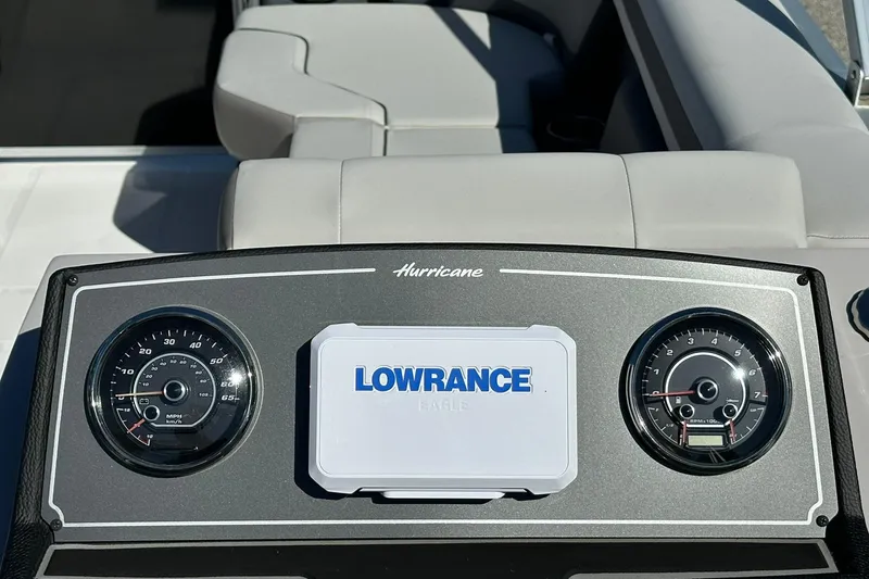 Slide: The Image of Dashboard of a 2026 Sweetwater FD2260RE3 boat with gauges and Lowrance device. - 16
