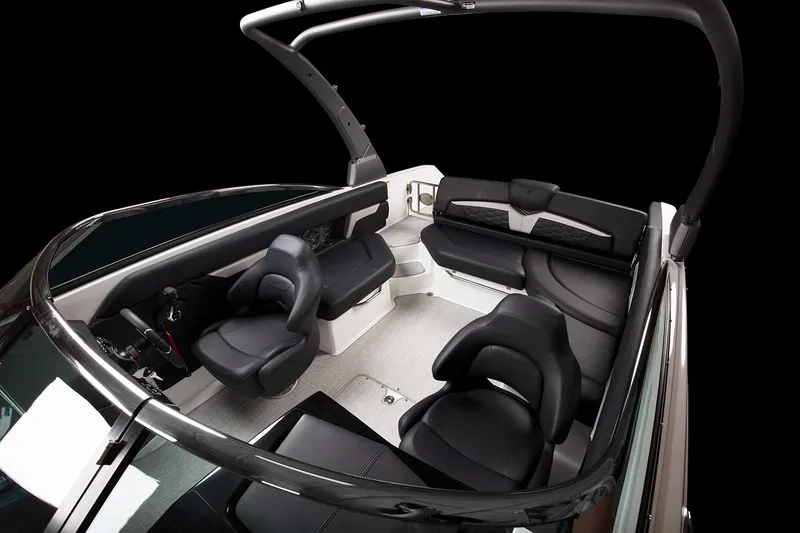 Slide: The Image of Manufacturer Provided Image: 2024 Four Winns HD5 boat interior with black seating and modern design. - 33