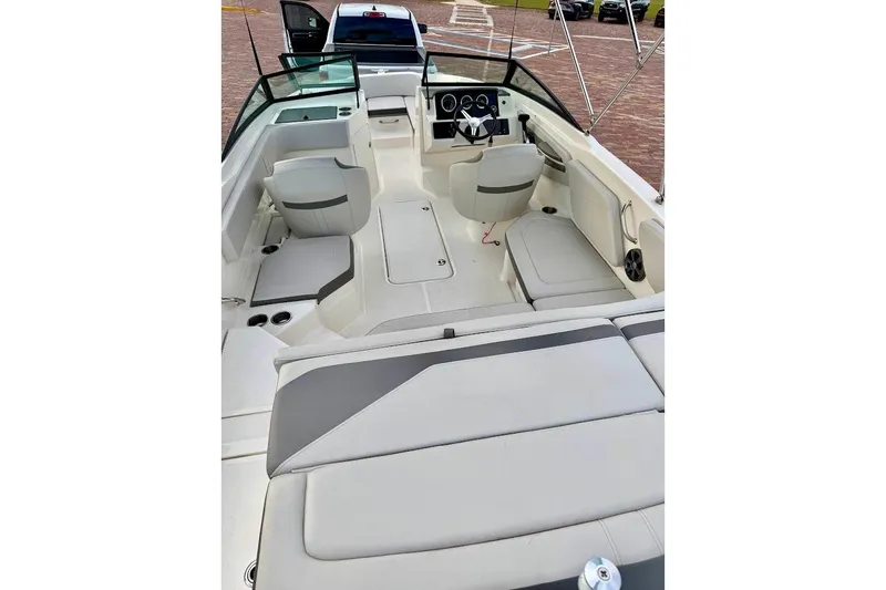 Slide: The Image of 2020 Sea Ray SPX 210 Outboard boat interior with spacious seating and modern design. - 17