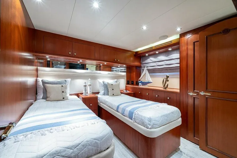 Slide: The Image of Luxurious twin cabin interior on 2003 Hatteras 100 Raised Pilothouse yacht. - 13