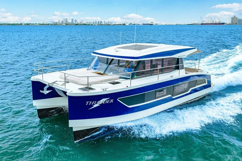 Slide: The Image of 2021 Fountaine Pajot MY4.S yacht cruising on blue ocean waters. - 102