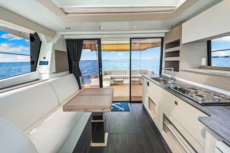 Slide: The Image of Luxurious interior of 2021 Fountaine Pajot MY4.S yacht with ocean view. - 14