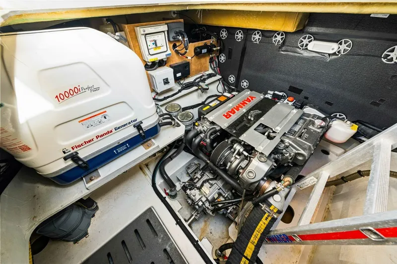 Slide: The Image of Engine room of 2021 Fountaine Pajot MY4.S with Yanmar engine and Fischer Panda generator. - 54