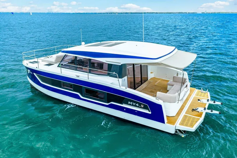 Slide: The Image of 2021 Fountaine Pajot MY4.S yacht cruising on open blue waters. - 69