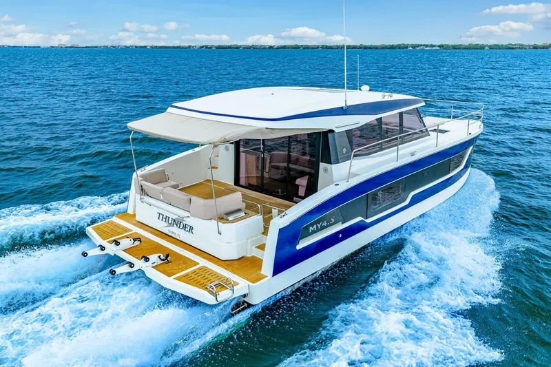Slide: The Image of 2021 Fountaine Pajot MY4.S yacht cruising on open blue waters. - 86