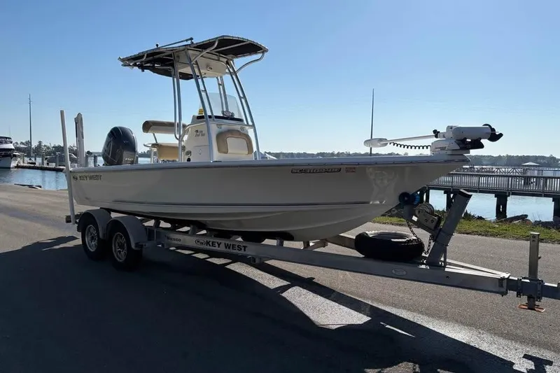 Slide: The Image of 2016 KEYWEST 210 BR boat on trailer by waterfront. - 5