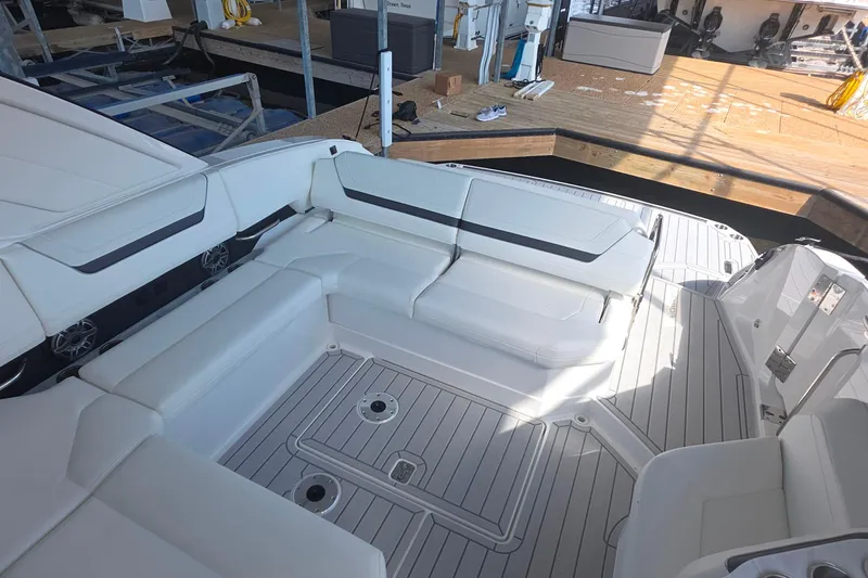 Slide: The Image of 2026 Formula 360 Crossover Bowrider I/O interior with spacious seating and sleek design. - 14