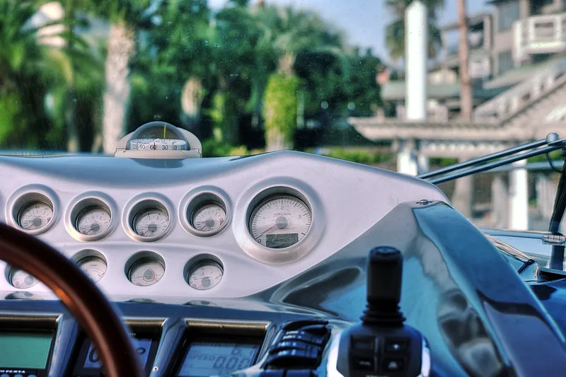 Slide: The Image of Dashboard of 2008 Cranchi Mediterranee 43 yacht with gauges and controls. - 17