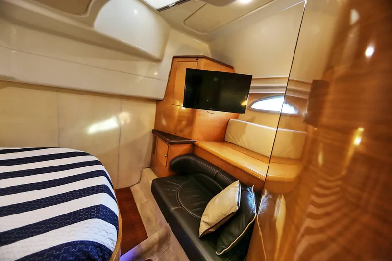 Slide: The Image of Luxurious interior of 2008 Cranchi Mediterranee 43 yacht with cozy seating and modern amenities. - 29