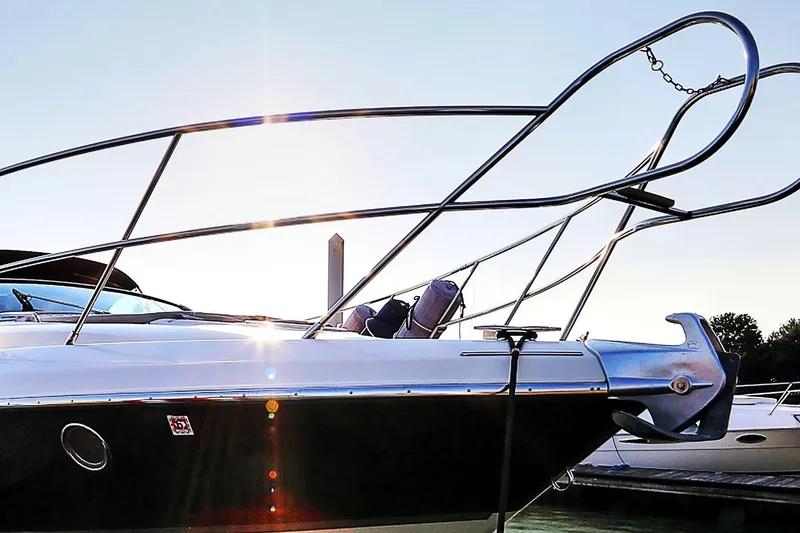 Slide: The Image of 2008 Cranchi Mediterranee 43 yacht with sleek design and polished metal railing. - 3