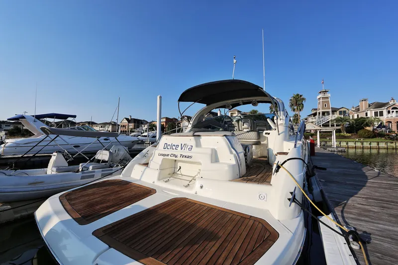 Slide: The Image of 2008 Cranchi Mediterranee 43 yacht docked in League City, Texas marina. - 43