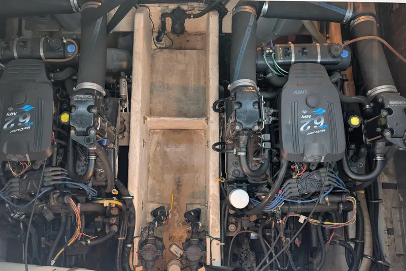 Slide: The Image of Engine compartment of a 2004 Maxum 3700 SY with twin MerCruiser 6.2 MPI engines. - 40
