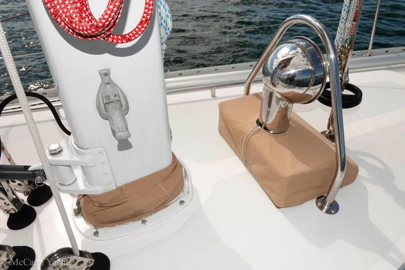 Slide: The Image of Deck details of 1993 Alden 43 Aft Cockpit yacht with ropes and fittings. - 19