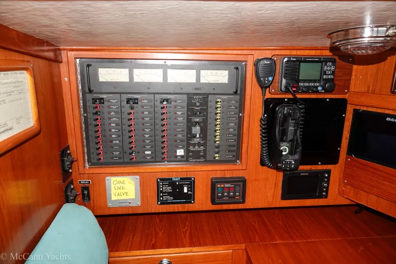 Slide: The Image of Control panel of 1993 Alden 43 Aft Cockpit yacht with navigation equipment. - 35