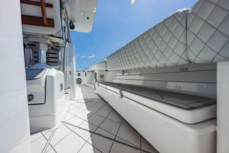 Slide: The Image of Luxurious interior of 2023 HCB 53 Suenos yacht with quilted seating and sleek design. - 24