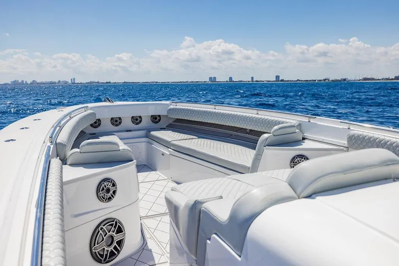 Slide: The Image of Luxurious 2023 HCB 53 Suenos yacht interior with plush seating, cruising on open blue waters. - 77