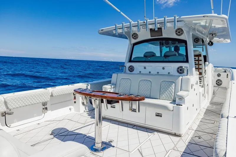 Slide: The Image of Luxurious 2023 HCB 53 Suenos yacht interior with ocean view and elegant seating. - 84