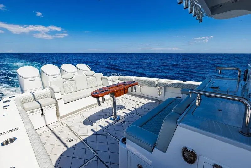 Slide: The Image of Luxury HCB 53 Suenos boat interior, 2023 model, with ocean view and seating area. - 97