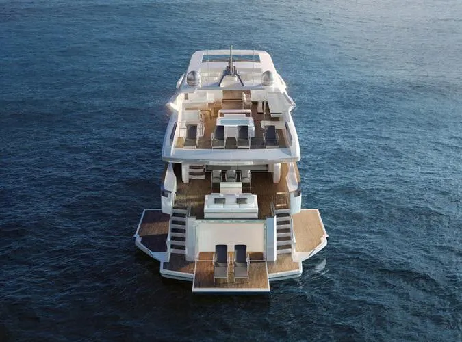 Slide: The Image of Luxury Ladenstein L88 yacht, 2026 model, featuring multiple decks on open sea. - 16