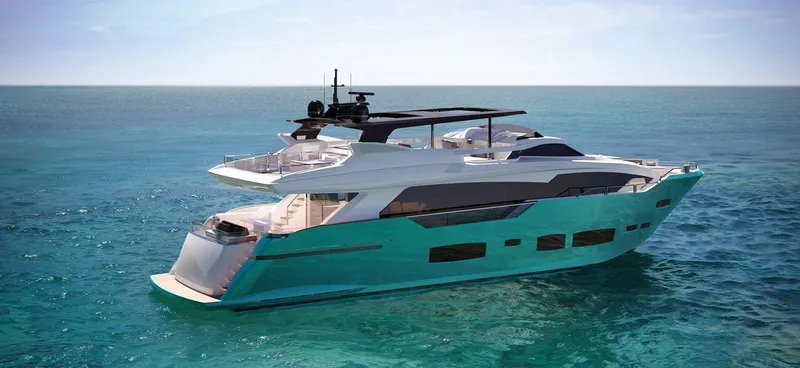Slide: The Image of Luxury Ladenstein L88 yacht cruising on open sea, 2026 model. - 2