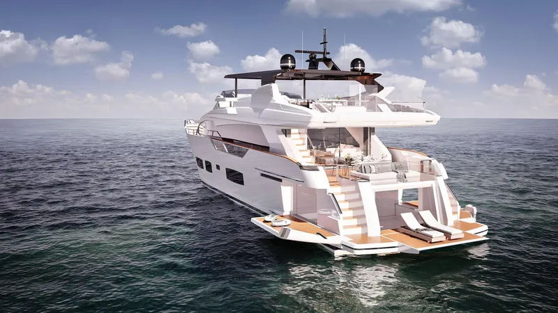 Slide: The Image of Luxurious 2026 Ladenstein L88 yacht on open sea under clear sky. - 3