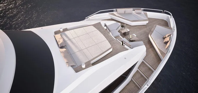 Slide: The Image of Luxurious 2026 Ladenstein L88 yacht deck with elegant seating and sunbathing areas. - 4
