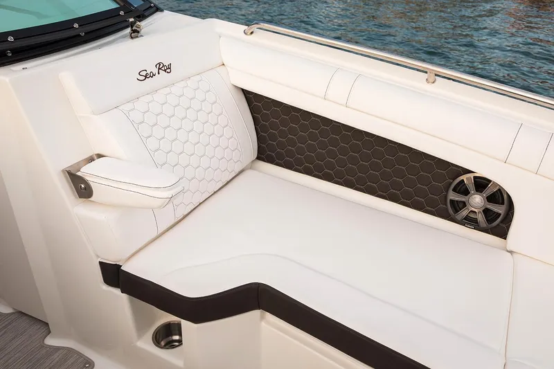 Slide: The Image of 2021 Sea Ray SDX 270 Outboard boat on trailer, parked outdoors. - 4