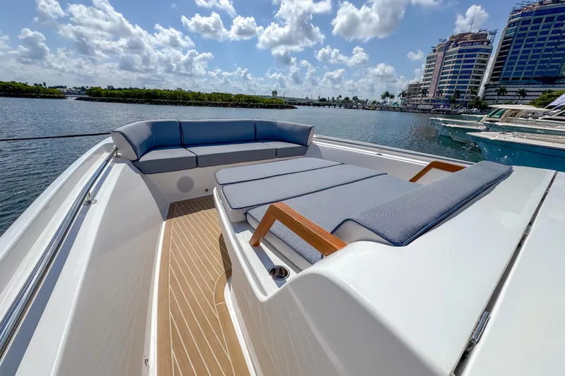 Slide: The Image of Luxurious Aiata Wayfinder 38 Cabin yacht, 2025 model, with spacious deck seating. - 32