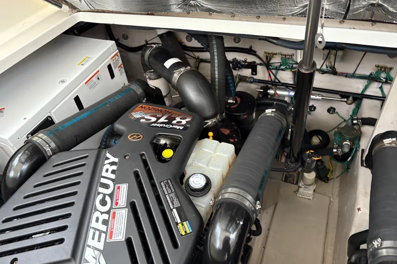 Slide: The Image of Engine room of 2003 Sea Ray 360 Sundancer with Mercury 8.1S Horizon engine. - 56