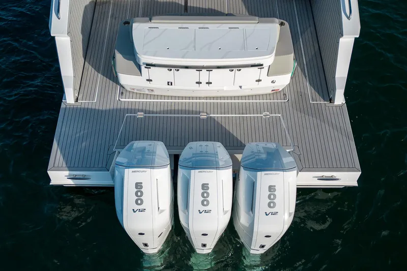 Slide: The Image of 2024 Cruisers Yachts 50 GLS with triple Mercury 600 V12 outboard engines. - 14
