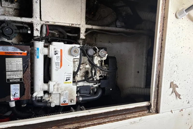 Slide: The Image of Engine compartment of a 1986 Wellcraft 3200 St. Tropez boat, featuring a Kohler generator. - 6