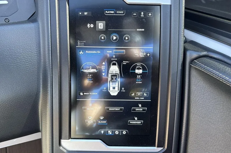 Slide: The Image of Touchscreen control panel in a 2024 Supra SV, displaying navigation and audio settings. - 15