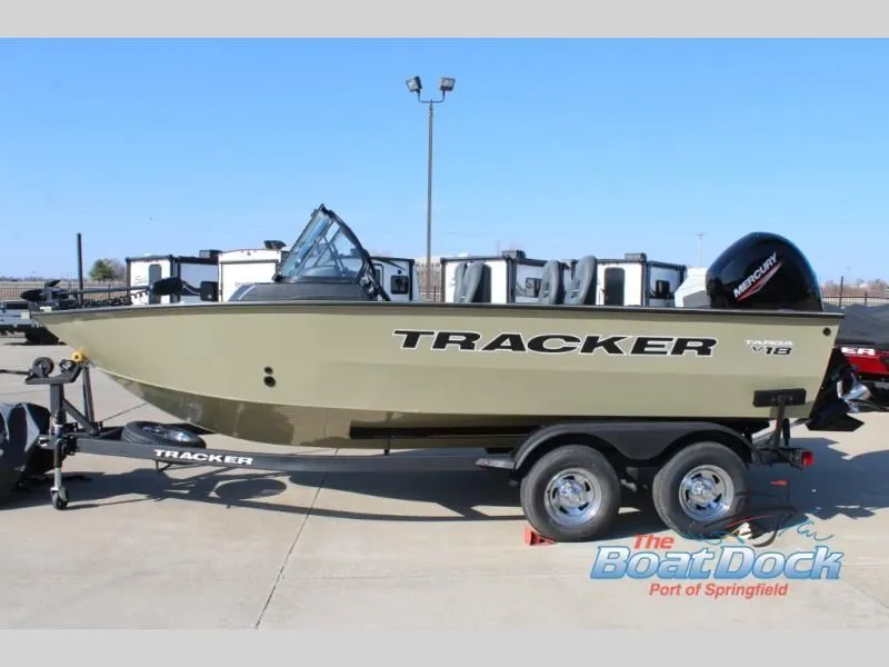 Slide: The Image of 2026 Targa V18 Combo boat on trailer outdoors. - 5