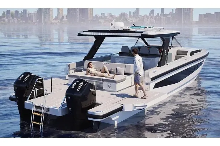 Slide: The Image of Manufacturer Provided Image: 2026 Aquila 45 Sport yacht on water, featuring spacious deck and modern design. - 3