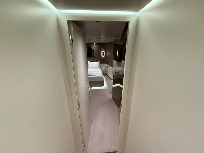 Slide: The Image of Luxurious interior of 2026 Azimut Magellano 25M yacht cabin with modern design. - 17
