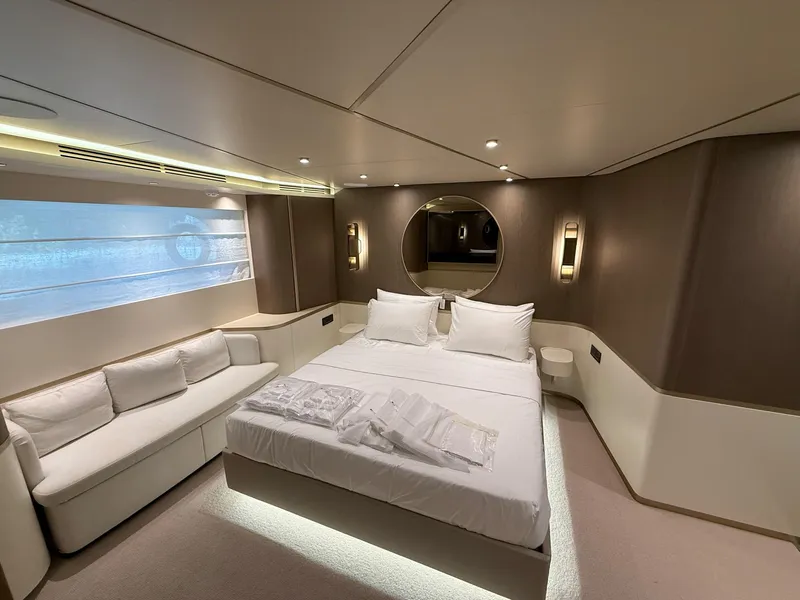 Slide: The Image of Luxurious bedroom interior of 2026 Azimut Magellano 25M yacht, featuring elegant design and modern amenities. - 19