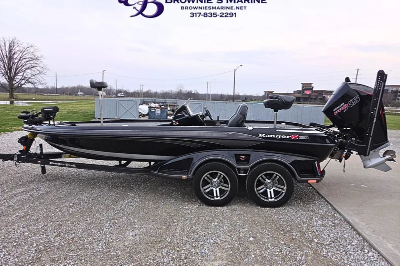 Slide: The Image of 2023 Ranger Z520R bass boat on trailer at Brownie's Marine dealership. - 3