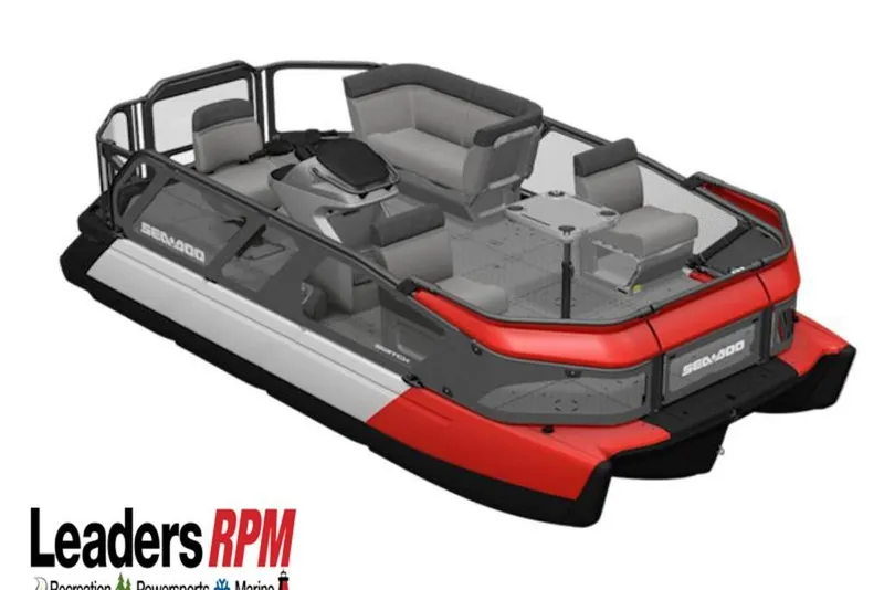 The Image of 2026 Sea-Doo Switch 16 pontoon boat, red and gray design, Leaders RPM branding. - 0