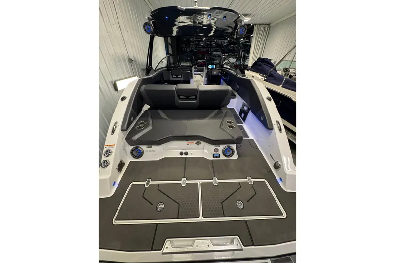 Slide: The Image of 2021 Scarab 285 ID boat interior with sleek seating and modern design features. - 22