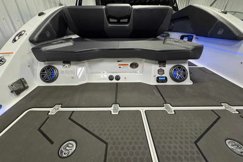 Slide: The Image of 2021 Scarab 285 ID boat interior with seating and audio system. - 23