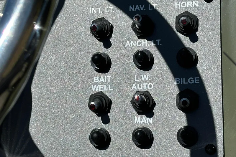Slide: The Image of Control panel of 2026 Vexus ACX 2000 boat with various switches. - 9