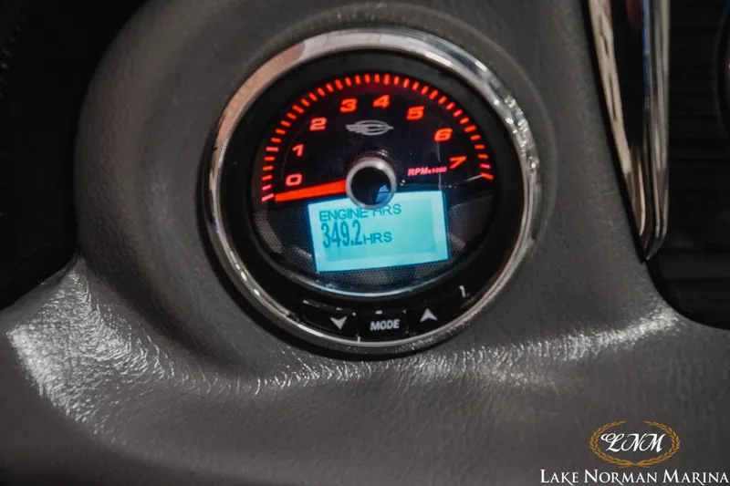 Slide: The Image of 2017 Chaparral 246 SSi engine hours gauge displaying 349.2 hours at Lake Norman Marina. - 18