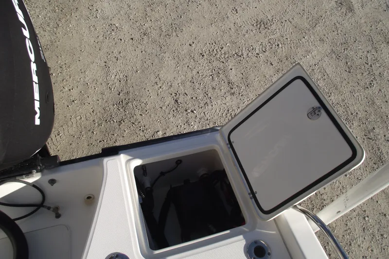 Slide: The Image of Open storage compartment on a 2011 Boston Whaler 230 Dauntless boat. - 25