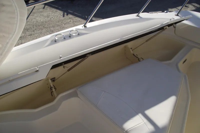 Slide: The Image of 2011 Boston Whaler 230 Dauntless boat interior with open storage compartment. - 8