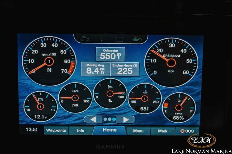 Slide: The Image of Dashboard display of a 2021 Cobalt R5 boat with various gauges and metrics. - 21