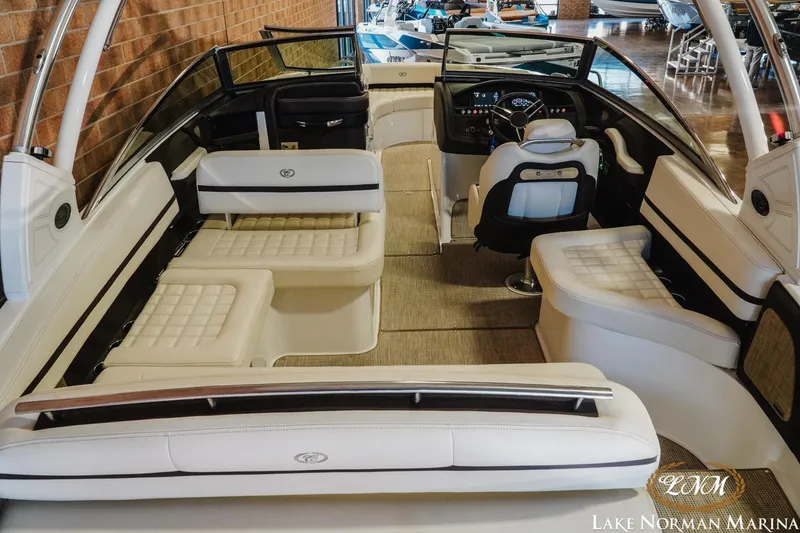 Slide: The Image of 2021 Cobalt R5 boat interior with luxurious seating at Lake Norman Marina. - 8