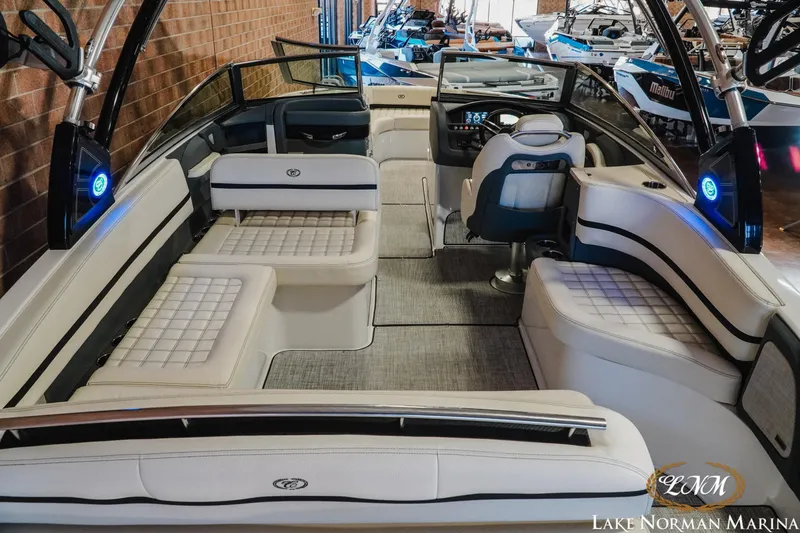 Slide: The Image of 2020 Cobalt R7 Surf boat interior with luxurious seating at Lake Norman Marina. - 10