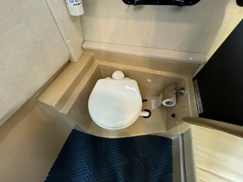 Slide: The Image of 2018 Ranger Tugs R-31S Ranger Tug bathroom with toilet and blue mat. - 24
