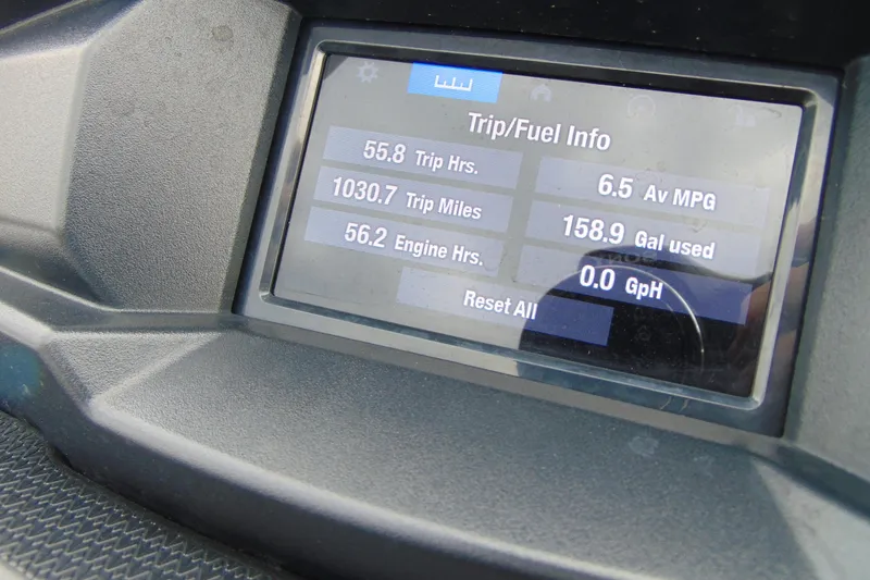 Slide: The Image of Dashboard display of 2022 Yamaha WaveRunner VX Deluxe showing trip and fuel information. - 10