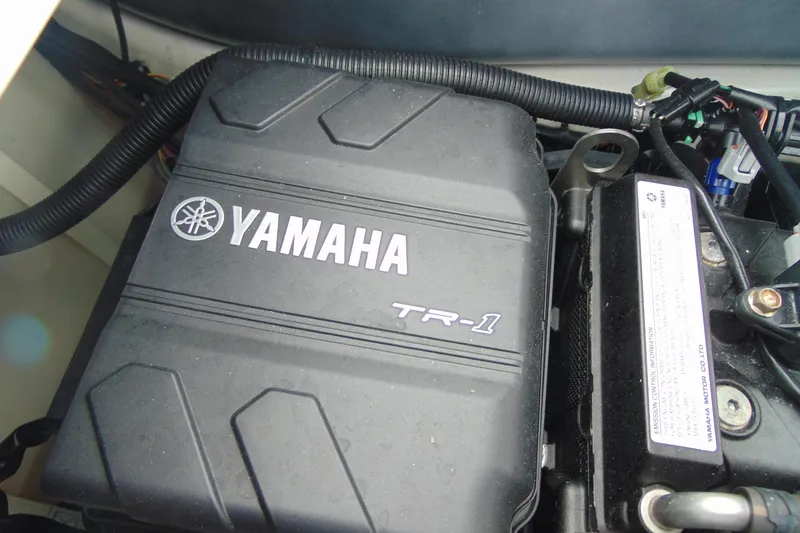 Slide: The Image of Engine compartment of a 2022 Yamaha WaveRunner VX Deluxe, featuring the TR-1 engine. - 13